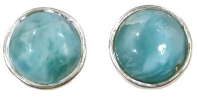 Larimar Edelstein 8 mm Ohrstecker für Damen 925 Sterling Silber Handgefertigt Mode Designer Schmuck Rund Ohrstecker Lässige und Party-Ohrringe