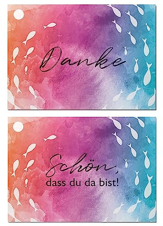 younikat Anhänger-Set 60 Stück - 30x Danke - 30x Schön, DASS du da bist - Gastgeschenk-Anhänger mit Fischdesign für Kommunion, Konfirmation und Firmung - dv1212