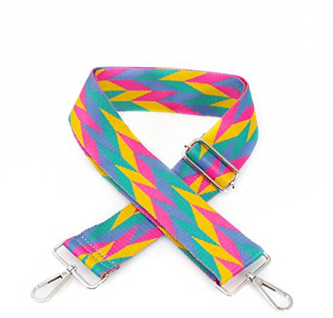 Woodland Leathers Taschengurte für Handtaschen und Crossbody-Taschen, 5 cm, Ersatz-Taschengurt mit Clips, Handtaschen-Schultertasche, modischer und Designer-Gurt, Fischgräten-Regenbogen, Silver Clip