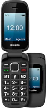 iCreation C30 - Téléphone Portable à clapet Noir avec Double écran (2,4 + 1,77), Grandes Touches et Chiffres, 2 mémoires directes, Bluetooth, Grande Batterie 800mAh, USB-C et Double SIM