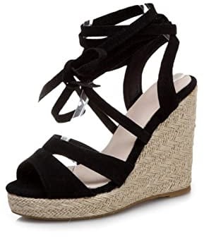 11CM/4.33IN Sommer Keil High Heel Sandalen Übergroße Plattform Knöchelriemen Offene Zehe Knöchelriemen High Heel Sandalen Hochzeit Kleid Schuhe,Schwarz,47 EU