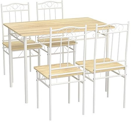 LafeuR Esszimmertisch mit 4 Stühlen, Küchentisch-Set für Esszimmer, Küche, Wohnzimmer, Buche, Buche