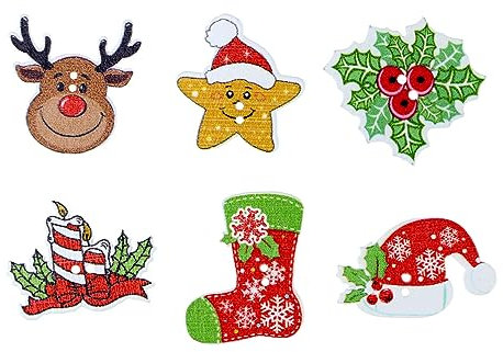 Ciieeo 50 Stück Schaltflächen Zum Selbst Gestalten Zu Weihnachten Holzknöpfe Krippendekoration Weihnachtsstern Aus Holzknopf Feiertagsknöpfe Aus Holz Webknöpfe Elch Drücken Sie Bambus