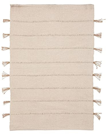 Atmosphera - Teppich aus Baumwolle mit Jute-Bommel, 60 x 90 cm, Elfenbein