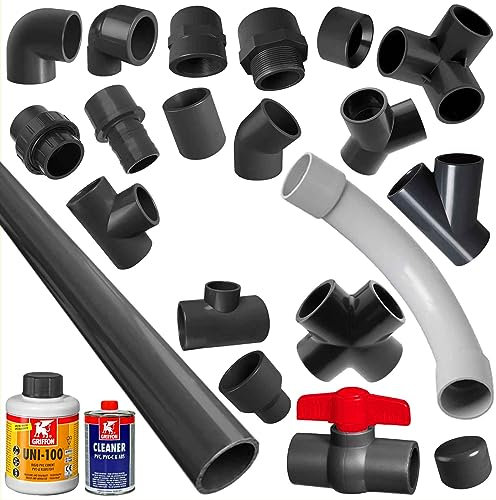 MegaHaustechnik PVC Rohr 1 Meter Stück Stangenware mit 50mm Rohr-Außendurchmesser für Klebe Fitting aus Kunststoff PVC U
