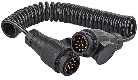 DEMA Spiral Verbindungskabel 1,6 m – Verlängerungskabel, Anhängerkabel, PKW-Anschluss – 2X 13-polig Stecker – flexibel, robust, langlebig – Auto, Anhänger, Wohnwagen, Transport