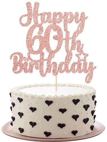 Gyufise 1Pc Happy 60th Birthday Cake Topper Glitter 60 & Cheers to 60 Years Old 60th Birthday Cake Pick for Celebrating 60th Birthday Anniversary Party Cake Decorations Supplies Rose Gold