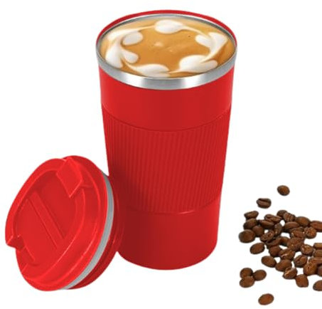 Americano - Taza de café de acero inoxidable, doble pared, aislada, tapa de bloqueo sin BPA, a prueba de fugas, agarre de silicona, protección contra el calor, té, café, barista, frasco, taza, vaso,