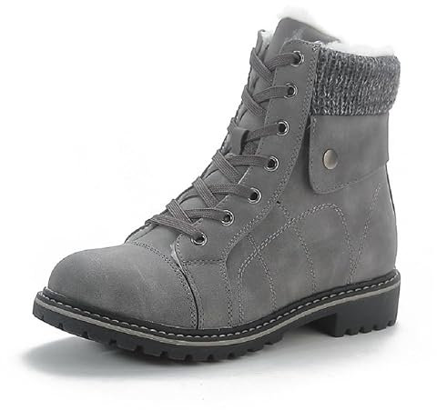 Pogolino Damen Stiefeletten warm gefüttert Boots Schnürstiefeletten Winter Schuhe DB1 Grau 39