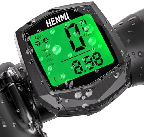 HENMI Fahrradcomputer Kabellos, 24 Funktionen Fahrradtacho Kabellos, IP54 Wasserdicht Fahrrad Kabellos Tachometer Kilometerzähler mit HD LCD Hintergrundbeleuchtung