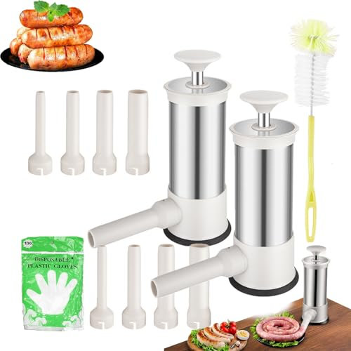 Sausage Stuffer with 4 Different Sizes Stuffing Tubes, Meat Grinder and Sausage Stuffer, Manual Sausage Stuffer, Sausage Stuffer Tubes, Stainless Steel Sausage Stuffer Machine (2PCS)