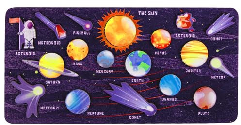 Holzpuzzle des Sonnensystems für Kinder von 3-5 Jahren Teiliges Pädagogischer Kinderpuzzle Kinder Planeten Puzzle Board Spielzeug Geschenk für 3-6 jährige Jungen und Mädchen(30 * 15 cm)