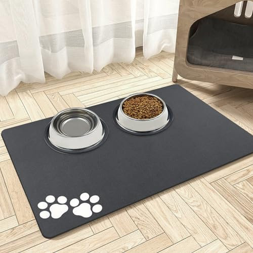 Mavicen Dog Slow Feeder - 40 * 60cm Non Slip & Spill Proof Pet Feeding Placemat, Super Absorbent Cat and Dog Bowl Mats, Washable for Floors (Dark Grey)