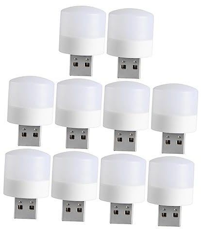 HOMSFOU 10St USB-Nachtlicht wiederaufladbare Glühbirnen Reise-Nachtlicht reisen kleine LED-Lampen mini Auto wandleuchte LED-Nachtlicht Lichter fürs Auto Wagen rundes Licht pp Weiß
