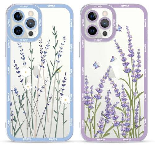 Foonary 2 Pack Clear Flower Set Suitable for iPhone 11 Pro Transparent 5.8, Phone Case With Lavender Beautiful Fun Aesthetic Pattern Cover, Soft TPU Silicone Shockproof Protective Box