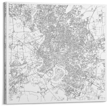 BINKAIYI Poster mit einfacher Stadtkarte, Bangkok, Thailand, dekoratives Gemälde, Leinwand, Wandposter und Kunstdruck, moderne Familienschlafzimmer-Dekoration, Poster, 30 x 30 cm