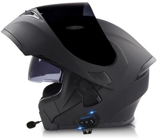 Motorradhelm Klapphelm Mit Bluetooth, Motorrad Modularer Helm ECE Zertifizierter Integralhelm mit Doppelvisier, für Automatische Antwort Helm Herren Damen 6,XXXL