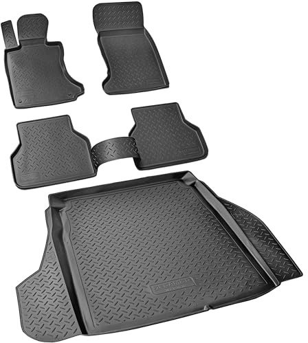 RECAMBO Gummimatten & Kofferraumwanne Set passend für BMW 5er E60 Limousine, 2003-2010 - 100% passgenaue Auto Fußmatten und Kofferraummatte aus hochwertigen rutschfesten TPE - Schwarz