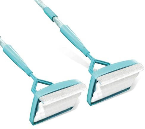 Feaolala Household Cleaning Mop Besenbürste Sockelleiste Reinigung Sockelleisten Teleskopstange Ausziehbar mit Staubfänger Mikrofasertuch Teleskopstange Mikrofaser Reiniger Waschen (2 STK)