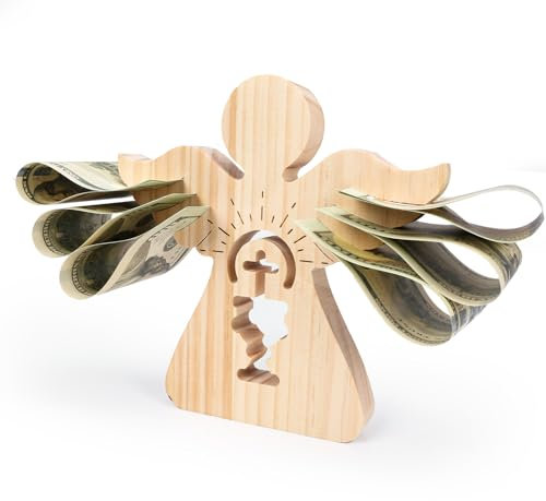 LAMEK Holzengel mit Kelch Holz Schutzengel Geldgeschenk Mädchen Jungen Engel Holzfiguren Glücksengel Figur Gastgeschenk Geschenk für Firmung Taufe Kommunion Konfirmation