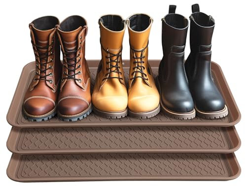 Navaris Shoe Drip Tray - Waterproof Indoor or Outdoor Boot Storage Tray - Shoe Mat for Muddy Boots, Rain Boots - Shoe Rack or Stand Accessory - Set of 3 - Brown