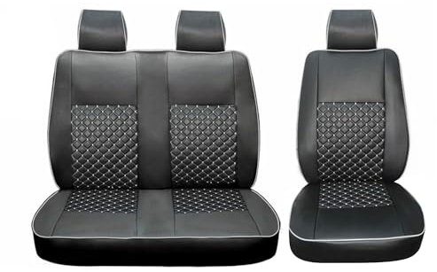 OMAC Schonbezüge Sitzbezug kompatibel mit Mercedes Vito W639 2003-2014 Leder Schwarz Weiß 2+1