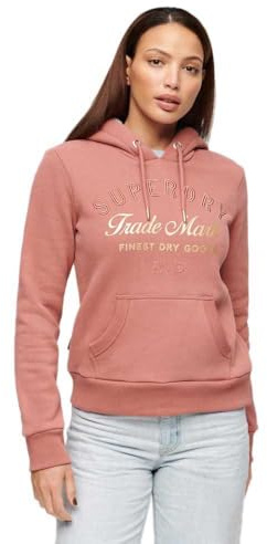 Superdry Damen Luxe Hoodie mit Logo in Metallic-Optik Verwelktes Rosé 38