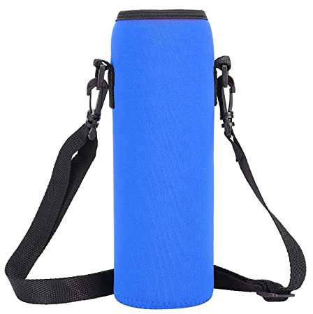 Neoprene Thermal Water Bottle Holder Sleeve with Strap, Anti-Scald Protection, Outdoor Sport, Made of Soft Neoprene, for 1 L Water Bottle (Blue)