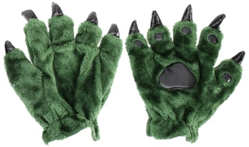 WRITWAA Weihnachtshandschuhe aus Baumwolle Plüschkrallenhandschuhe Cosplay-Wolf-Handschuhe thermohandschuhe thermal gloves Dinosaurier-Klauen-Handschuhe Rollenspiel-Requisite Green