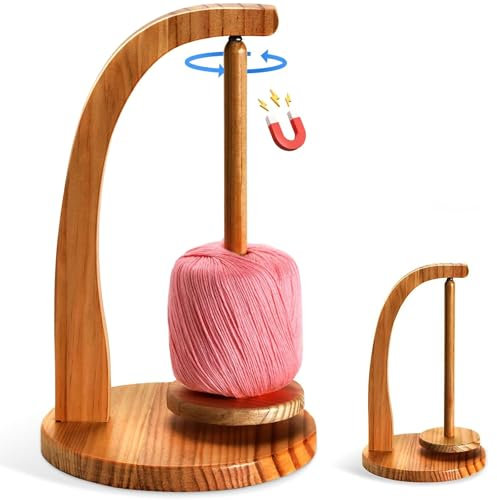 Wollabwickler,Garnrollenhalter Magnetischer,Wollwickler Rotierender Holz,Garnhalter,Wollhalter Häkel Strick Zubehör,Häkelgeschenk für Strickliebhaber(Retro-Farbe)