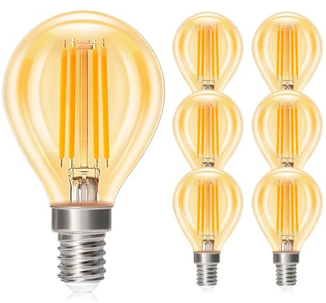 Dehobo Bombilla LED E14, Bulbos de Luz Calida 2700K, Filamento Transparente Bombilla 4W (equivalente 40W) 380LM, Decorativas Iluminación para Hogar, Cafés, Bares, No Regulable - 6 Piezas