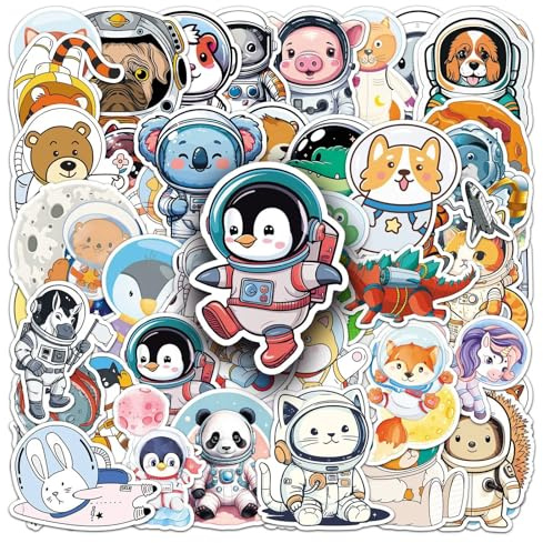AUCEKO 50 PCS Multicolor Space Astronaut Stickers, Vinyl Sticker Pack for Laptop, Water Bottle, Skateboard, Car, Bike, Outdoor Use