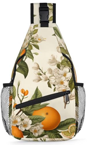Sling Bag Orangen Blumen, Verstellbarer Sling Rucksack Tragbare Crossbag Für Wandern Outdoorsport Reisen