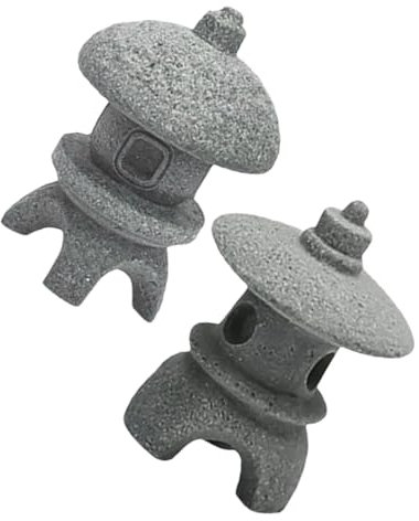 Vaguelly 2 Stück Turmverzierungen Gartenlaterne Aus Stein Miniatur-pagodenlaternenfiguren Japanische Kimono-skulptur Kleine Asiatische Pagodenlaterne Aus Sandstein Blausteinpulver Dark Grey