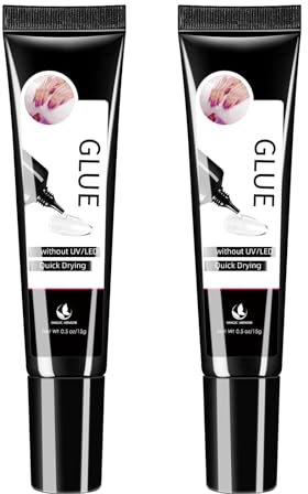 Colla per Unghie in Gel 2 pezzi – Non Necessita di UV, Colla per Unghie Super Forte, Asciugatura Rapida, Gel per Unghie a Lunga Durata, Collante Per Unghie 15gx2