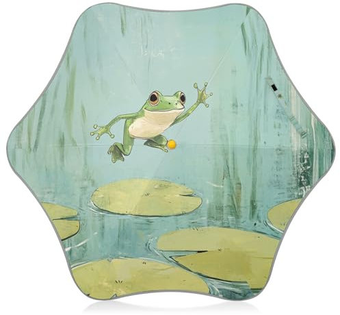 siphylline Frosch springt auf Lilien-Pads Kinder Outdoor-Regenschirm Wind- und Regenschutzschirm mit reflektierendem Streifen, reflektierend, Kinder mit knicksicherem Verschluss und handlichem