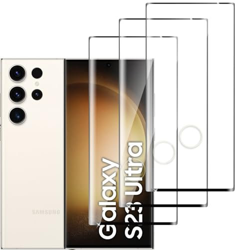 Jinshiweikai 3 Piezas, Protector Pantalla para Samsung Galaxy S23 UltraCristal templado Antiarañazos, Dureza 9H, 3D Cobertura Completa, 0.33 mm Ultra Transparente, Ultra Resistente
