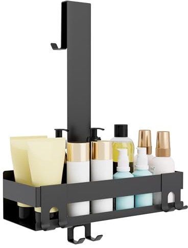 SAYAYO Hanging Shower Caddy Over Door, SUS304 Stainless Steel Matte Black Shower Basket Organizer for Bathroom Glass Door, No Drilling