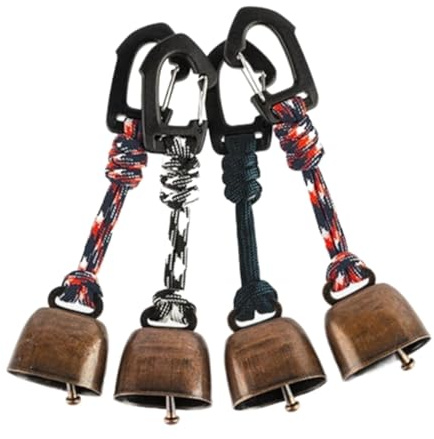 Alriedy 4 Stück Anti-Bär Glocken Set – Metall Vintage Kuhglocke Mit Stummschaltung, Vielseitig Kompakt Und Tragbar Für Outdoor-Wanderungen, Rucksack-Anhänger, Tierhalsbä(Farbe Zufällig)