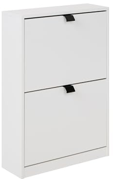 Beliani Shoe Storage Cabinet 2 Compartments MDF Engineered Wood White Hobart