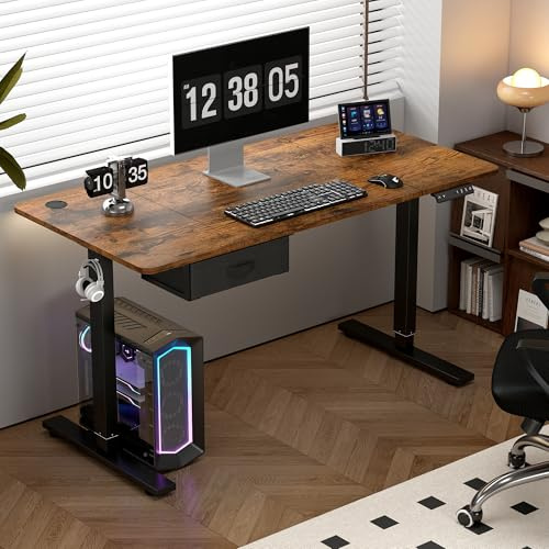 mcc direct Electric Standing Desk, Sit Stand Table, Height Adjustable Electric Standing Computer Desk with Desk Drawer for Home Office(160 X 70 cm, Brown)-Easton