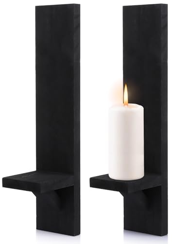 LDHHYH 2 Pack Wall Candle Holder, Wooden Wall Candle Sconces, Decorative Wall Mounted Candle Holders for Home Wall Decoration, Black