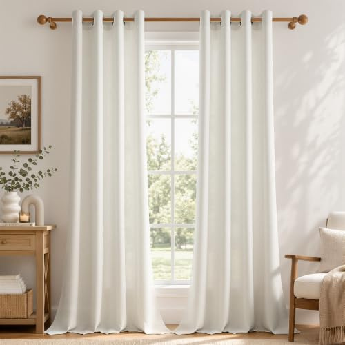 CUTEWIND Boho Vorhang Leinen Landhausstil Ösenschal 2er Set H 245 x B 140 cm, Leinenoptik Gardinen mit Ösen Vintage Halbtransparent für Wohnzimmer Schlafzimmer Fenster, Ecru