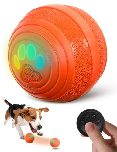 Interaktives Hundespielzeug Ball, Automatisch Rollender Ball mit LED-Lichtern, 3 Spielmodi, Interaktiver Spielball für Hunde mit Fernsteuerung, USB-C wiederaufladbar, für kleine mittlere Hunde(Orange)