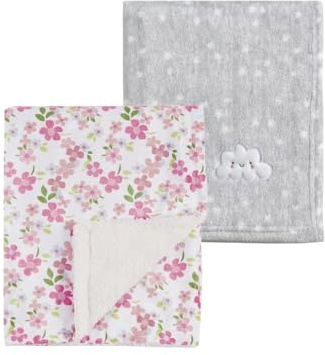 CREVENT 2 Stück 75x100 cm Kuschelige weiche warme Babydecke für Säuglinge und Kleinkinder Kinderbett Bettwagen - Graue Wolke + Nerz Wildblume