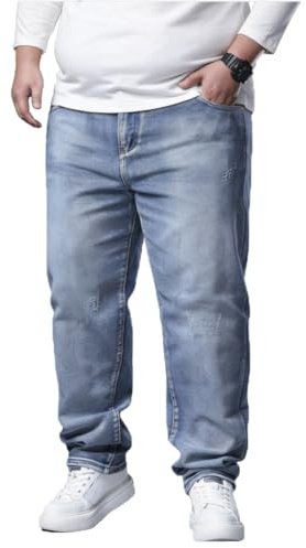 AHMXYG Jeans Homme Grande Taille Pantalons en Denim Coupe Droite Jean Pantalon de Loisirs Loose Fit NZK01
