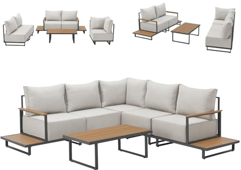 SVITA Malibu Gartenlounge Set Modular Lounge-Sitzgruppe Outdoor & Terrasse Inkl. 25cm extra Dicke Polster & Ablage Variabel Stahl-Gestell Grau