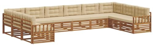 vidaXL Sofagarnituren 10 pcs Natur und Beige Massivholz Akazie, Moderner Garten-Sofa, robuster Outdoor-Sitz, Terrassen-Lounge-Set für gemütliches Sitzen und schickes Leben