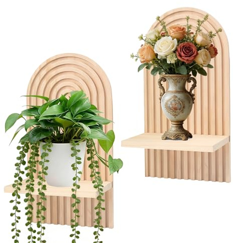 Zamety 2 Piezas Estante de Pared de Madera, Decoración de Pared Boho, Estante de Pared con Forma de Arcoíris, Pequeño Estante para Plantas de Madera, Estante Moderno de Estilo Bohemio para Macetas