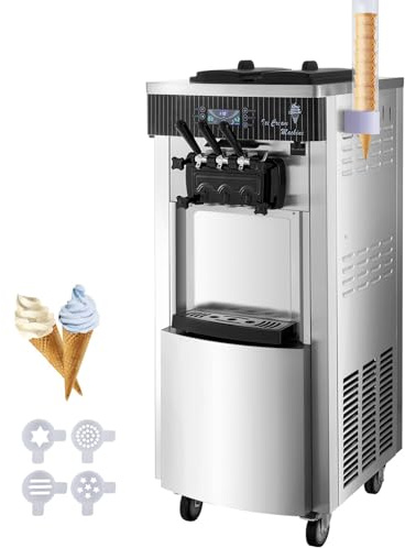 Macchina per Gelato soft professionale 2200W 20-28L/h 3 Gusti Macchina per Gelato Capienza 6Lx2 Pannello LCD Pulizia Automatica per Bar Ristorante Yogurt Caffè Hotel